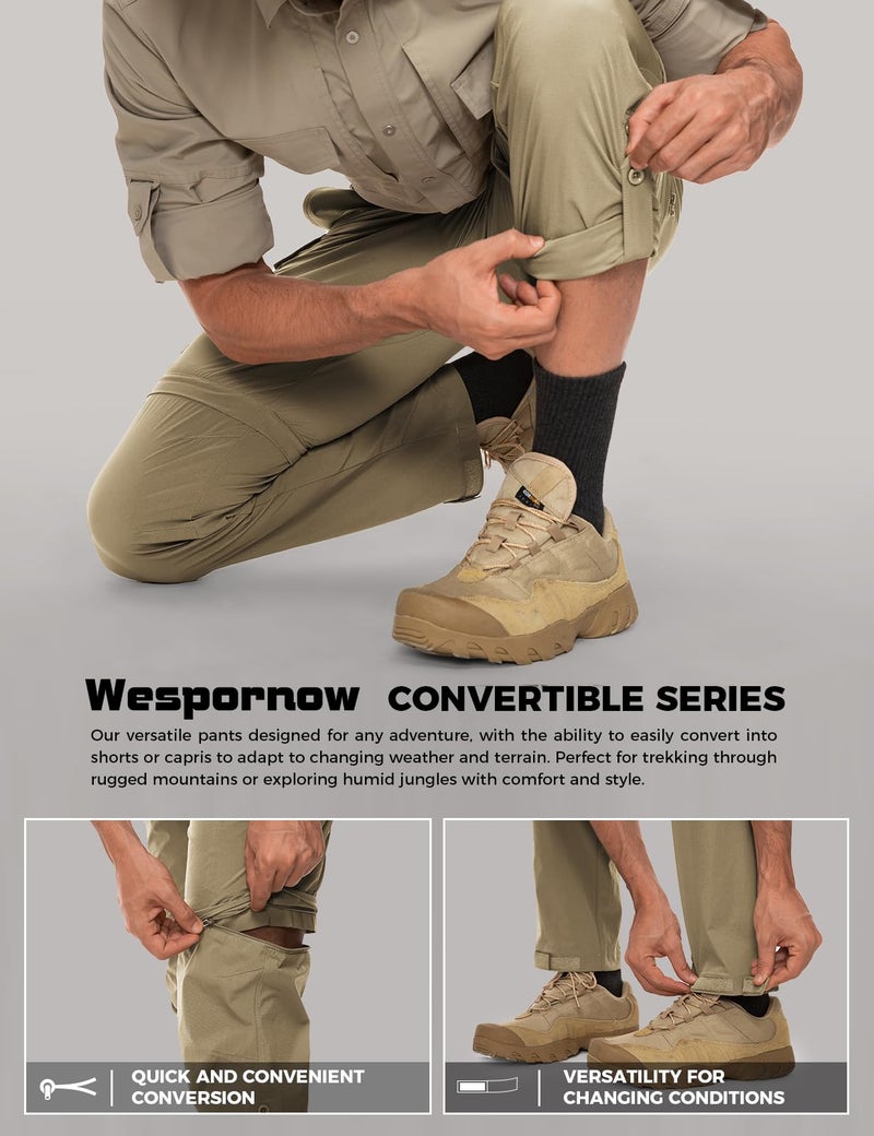 Wespornow Men's Hiking Pants Quick Dry Lightweight Waterproof Convertible Zip Off Cargo Pants for Outdoor Fishing Tactical Safari Camping Travel (Khaki, 3X-Large) - Image 4